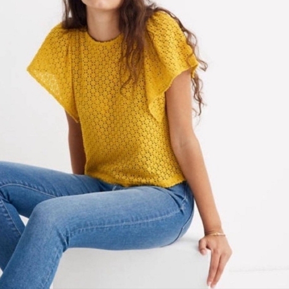 Madewell Texture & Thread Eyelet Flutter-Sleeve Top Size L Bohemian Mystic - Picture 1 of 10